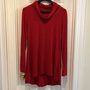 Red long sleeve tunic with cowl neck